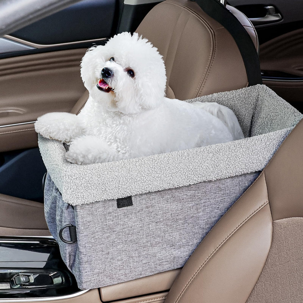 Hoofun Center Console Dog Car Seat: Upgraded Dog Booster Seat Pet Car SeatDog Kennel with Dog Seat Belts Metal Frame Detachable Lining and Side Pockets Dog Carriers for Small Dogs or Cats
