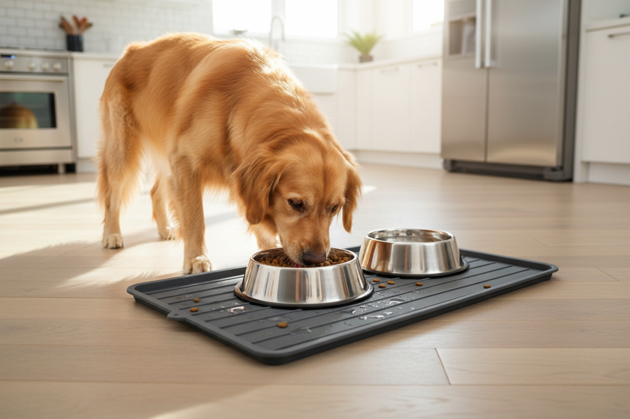 Waterproof Silicone Dog Food Mat with Raised Edges (30" x 20")