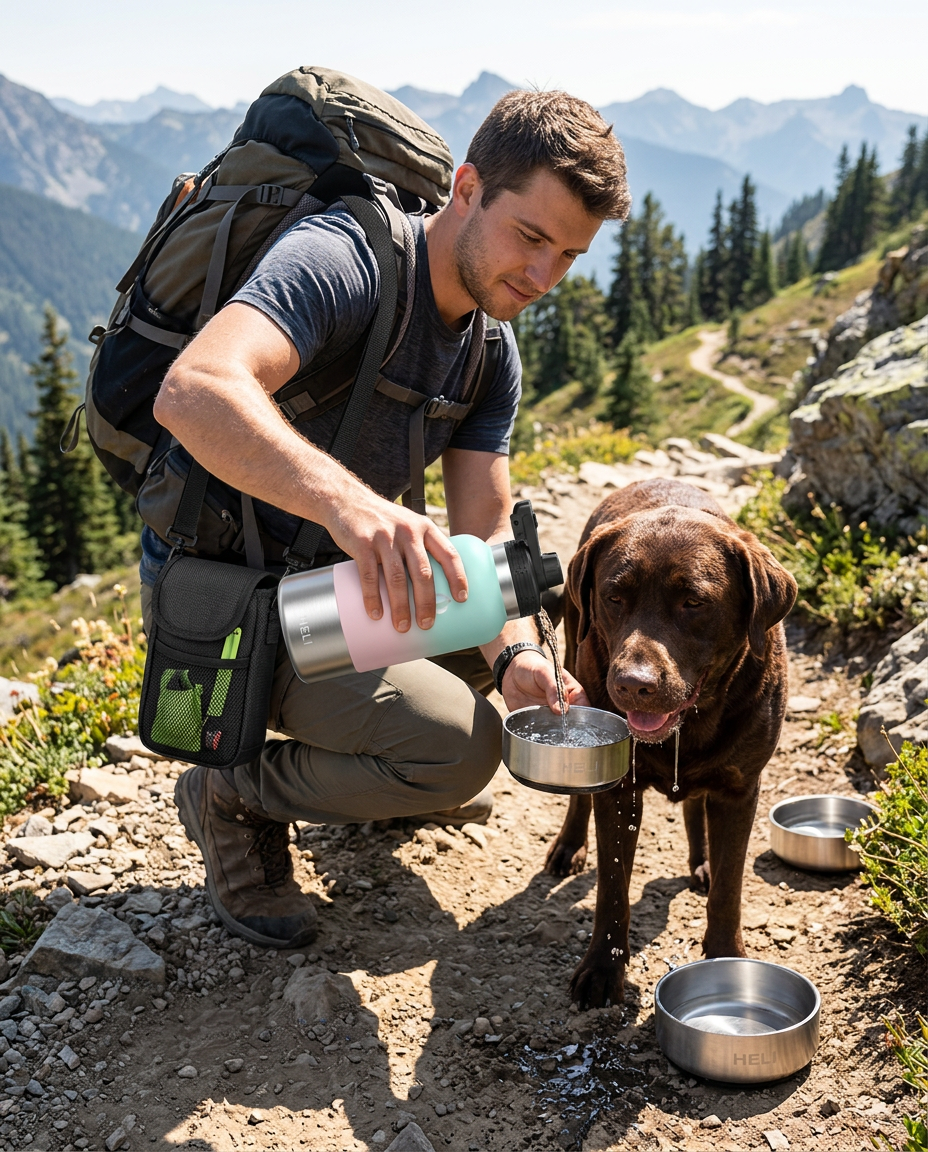 3-in-1 Dog Travel Water Bottle & Food Bowl Kit (32 oz)