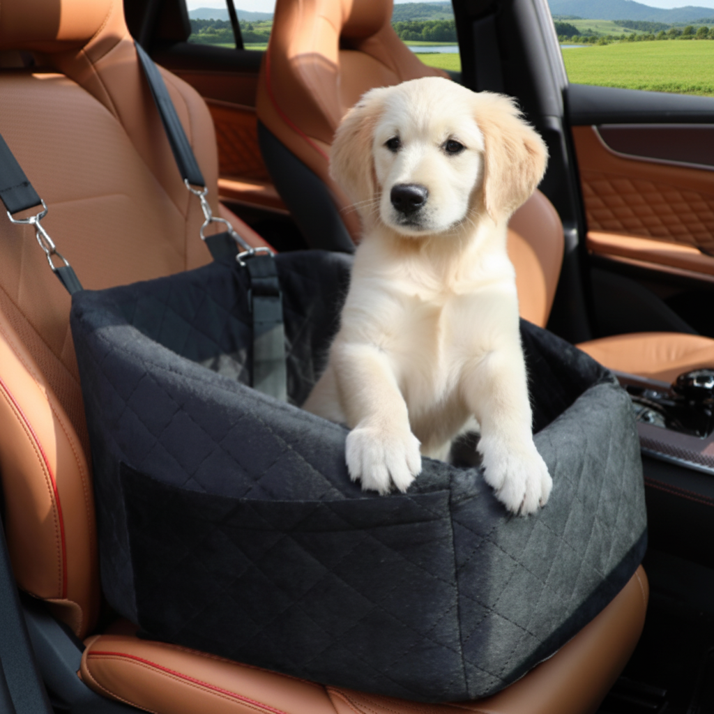 XBwig Small Dog Car Seat for Under 30lbs Dog Booster Seat Detachable Washable Pet Car Seat with Safety Leash and Storage Pockets Black Puppy Travel Bed
