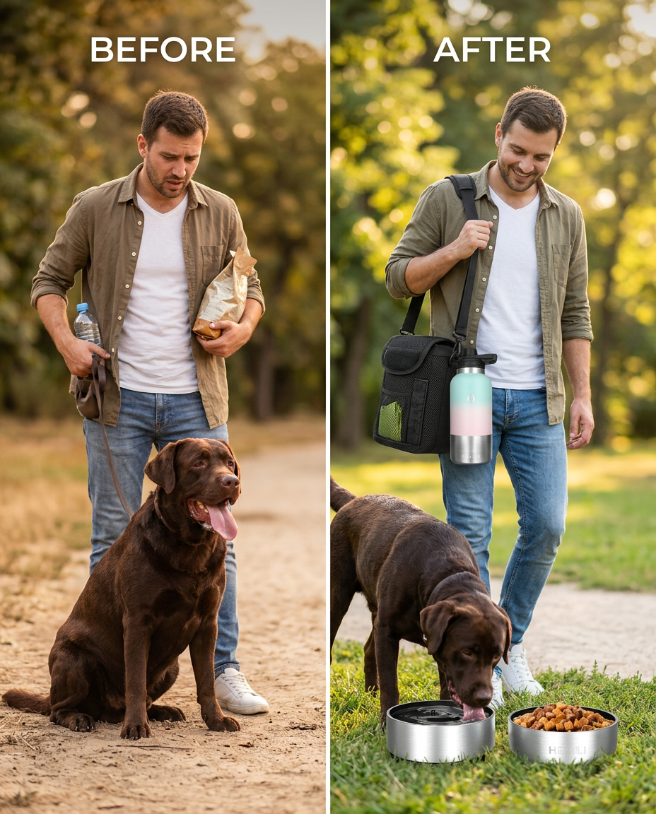 3-in-1 Dog Travel Water Bottle & Food Bowl Kit (32 oz)