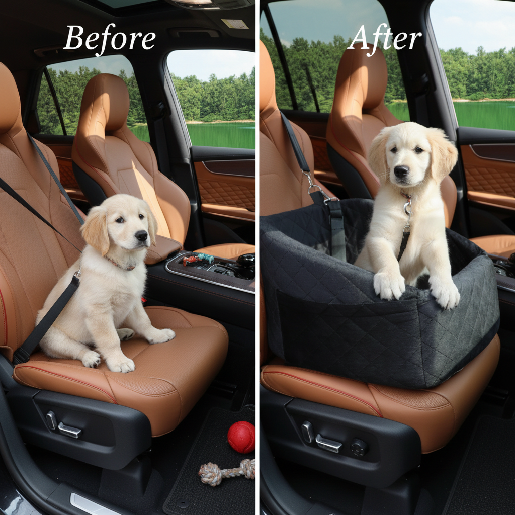 XBwig Small Dog Car Seat for Under 30lbs Dog Booster Seat Detachable Washable Pet Car Seat with Safety Leash and Storage Pockets Black Puppy Travel Bed