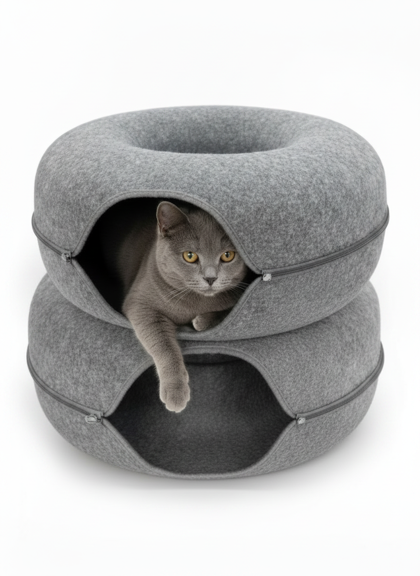 2 Pack Gray 20" Cat Donut Tunnel Bed - Cave Scratch Resistant