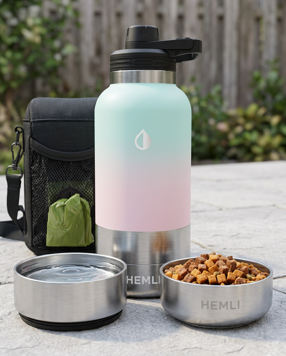 3-in-1 Dog Travel Water Bottle & Food Bowl Kit (32 oz)